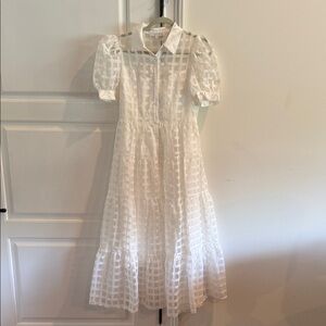 English Factory White Sheer Check Collared Midi Dress